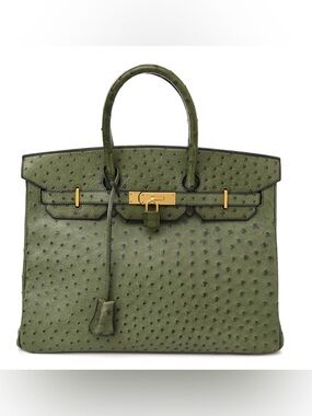 Olive Green embossed Ostrich Leather vert H Birkin 25 matte GHW sellier